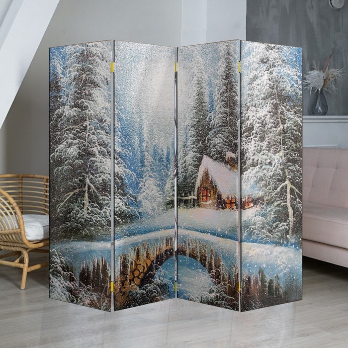 Ширма "Картина маслом. Зимний лес", двухсторонняя, 200 х 160 см - Фото 1