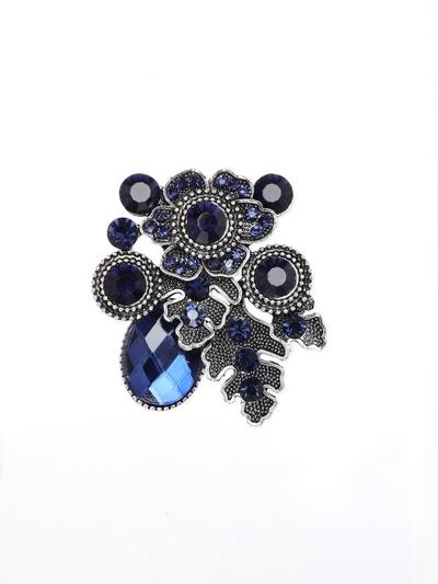 Брошь «Императрица» тьма, синяя в чернёном серебре