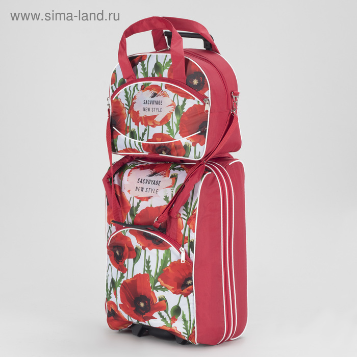 Чемодан малый 20" с сумкой, отдел на молнии, наружный карман, с расширением, цвет красный - Фото 1