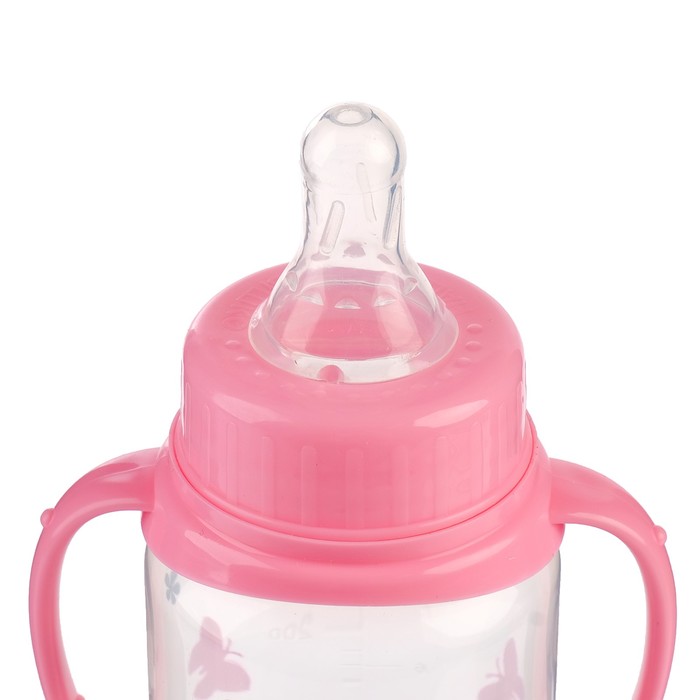 Бутылочка для кормления «Моя первая бутылочка», классическое горло, с ручками, 250 мл., от 0 мес., цвет розовый - фото 1898131203