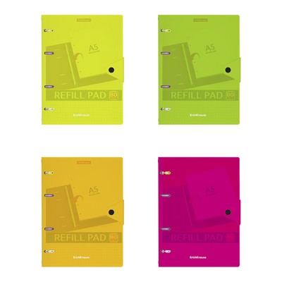 Тетрадь на кольцах А5, 80 листов в клетку, Erich Krause Neon, пластиковая обложка на кнопке, МИКС