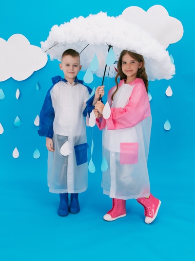 Дождевик детский «Гуляем под дождём», р-р M, голубой