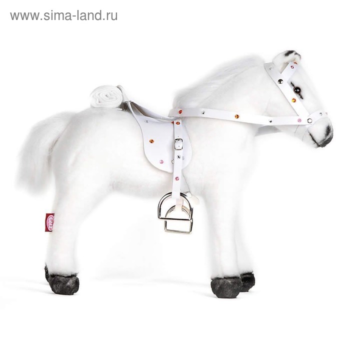 Лошадь для кукол с седлом и уздечкой, со звуком, белая - Фото 1