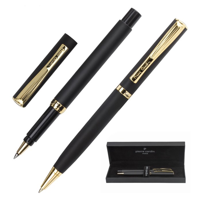 Набор ручка шариковая + роллер PIERRE CARDIN PEN&PEN, корпус латунь, отделка сталь и позолота, узел 0.7 + 0.6 мм, чернила синие, черный - Фото 1