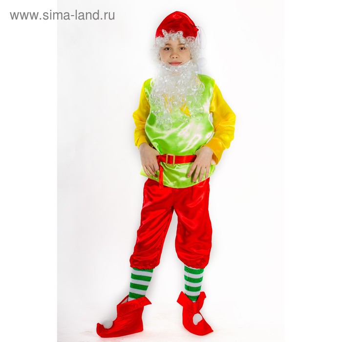 Карнавальный костюм «Гном», колпак, борода, рубашка, пояс, штаны, башмаки, р. 28, рост 110 см - Фото 1