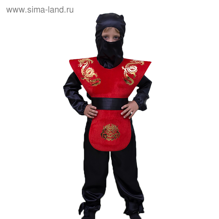 Карнавальный костюм «Ниндзя», маска, рубашка, штаны, пояс, накидка, цвет красный, рост 134 см - Фото 1