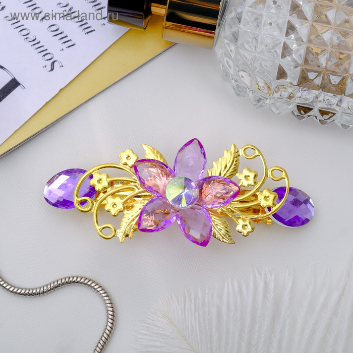 Заколка-автомат для волос "Резная" цветок, микс - Фото 1