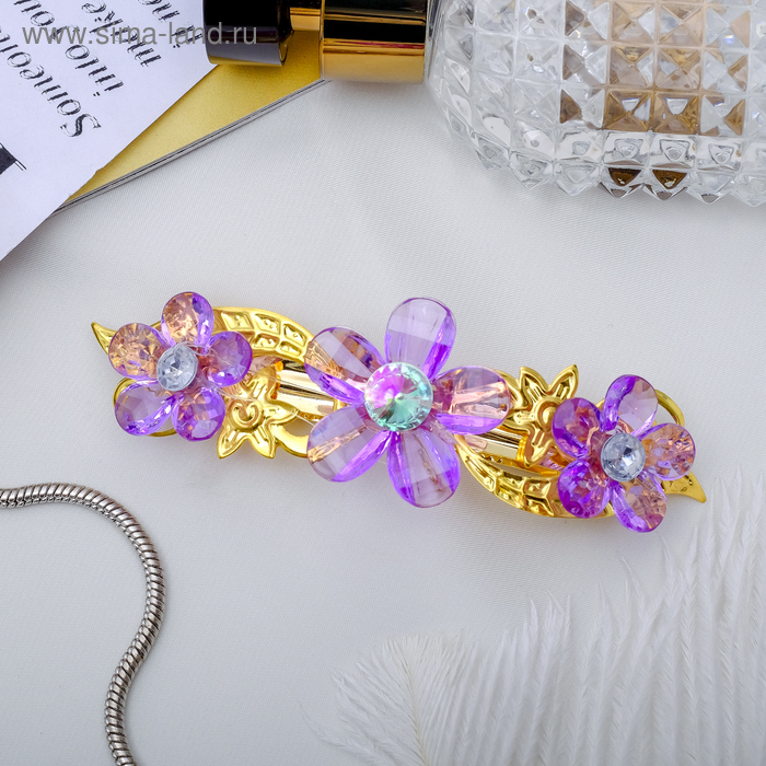 Заколка-автомат для волос "Три цветка" резной, микс - Фото 1