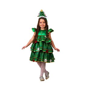 Карнавальный костюм «Ёлочка-Малышка», платье, ободок ёлочка, сатин, р. 34, рост 134 см