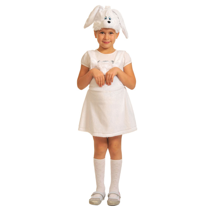 Карнавальный костюм «Заинька белая», плюш, рост 92-122 см