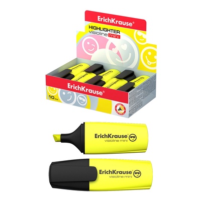 Маркер текстовыделитель ErichKrause Visioline Mini, 0.6-5.2 мм, флуоресцентные чернила на водной основе, желтый