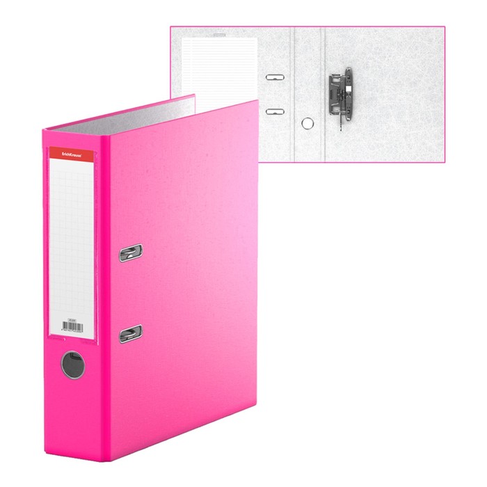 Папка-регистратор А4, 70мм Neon, собранная, розовая, пластиковый карман, картон 2мм, вместимость 450 листов - Фото 1