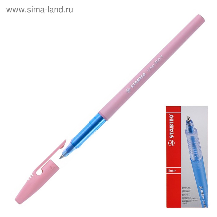 Ручка шариковая STABILO Liner 808 Pastel, 0,7 мм, розовый корпус, стержень синий - Фото 1