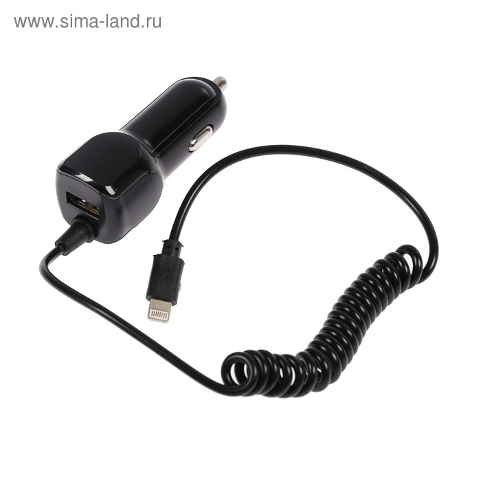 Автомобильное зарядное устройство LuazON LCC-23, lightning, 1 A, USB, 1 А, черное - Фото 1