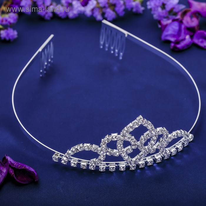 Диадема для волос «Россыпь», лепесток, h=4 см, серебро - Фото 1