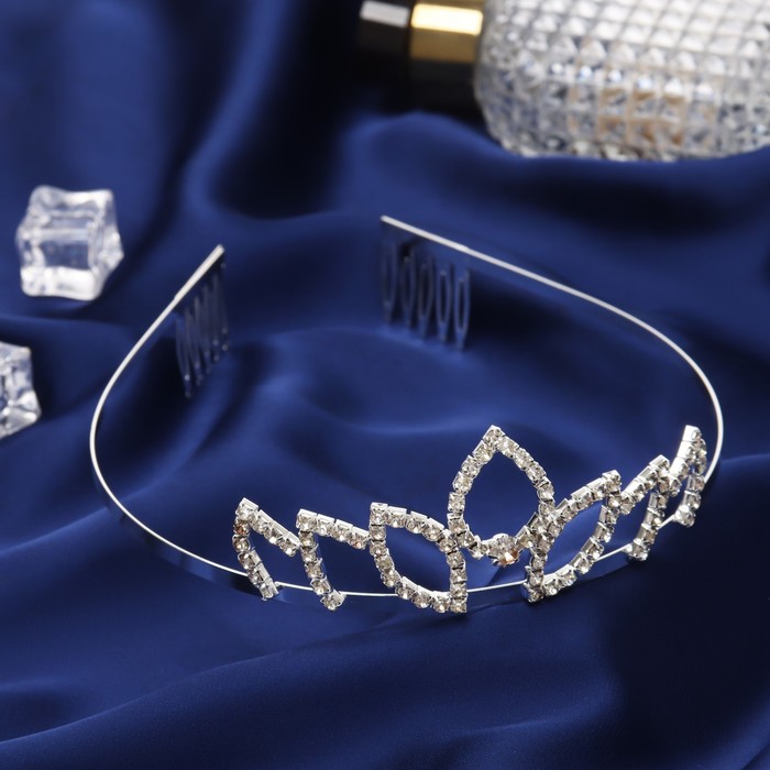 Диадема для волос «Россыпь», цветок, h=3.5 см, серебро - Фото 1