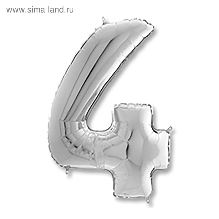 Шар фольгированный 26" "Цифра 4", 1 шт., цвет серебряный - Фото 1