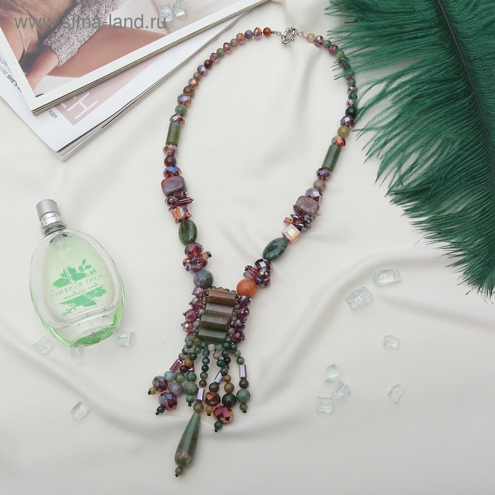 Бусы-галстук широкий «Яшма с хрусталем», 45 см - Фото 1