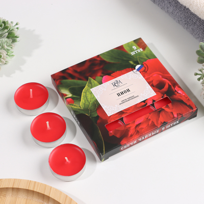 Набор свечей ароматических чайных «Пион», 10 г, 9 шт.