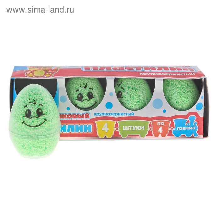 Шариковый пластилин крупнозернистый, в яйце, набор 4 штуки по 4 гр, салатовый цвет - Фото 1