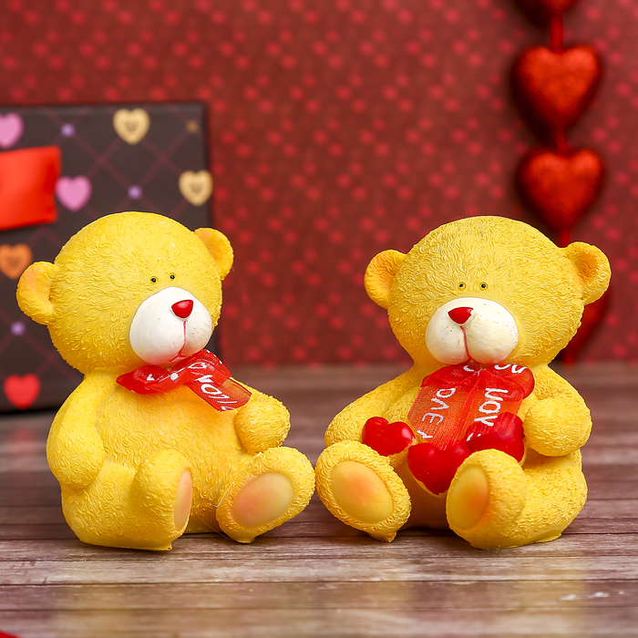 Сувенир "Мишка с бантиком и сердцем" 8,5х7,5х7,5 см МИКС - Фото 1