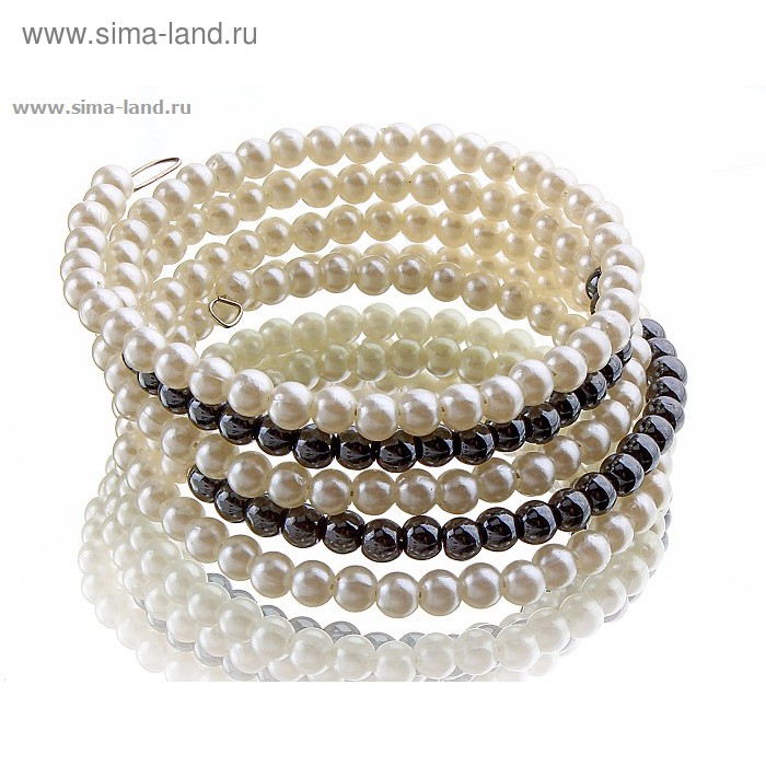 Браслет-пружинка 4 ряда «Жемчуг», цвет белый+черный - Фото 1