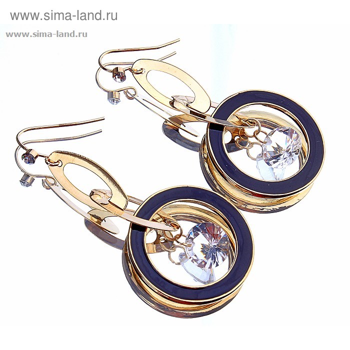 Серьги с эмалью «цепь «Роса», черные - Фото 1