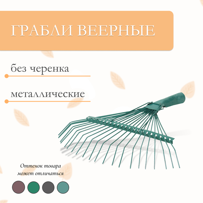 Грабли веерные, проволочные, 22 зубца, металл, тулейка 30 мм, без черенка, МИКС - Фото 1