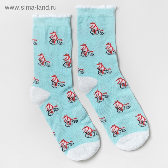 Носки женские "Лиса на велосипеде", цвет мятный, размер 23-25 - Фото 1