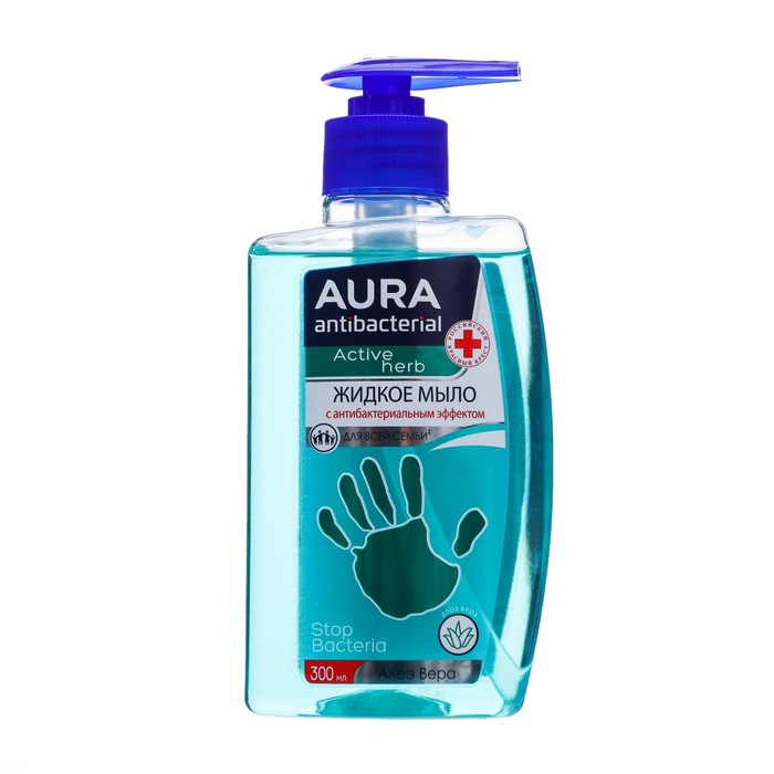 Жидкое мыло AURA для всей семьи, с антибактериальным эффектом, с алоэ вера, 300 мл - Фото 1