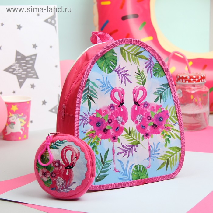 Рюкзак детский, отдел на молнии, с кошельком, цвет розовый - Фото 1