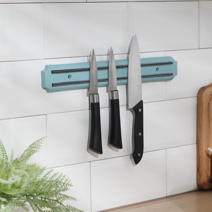 Держатель для ножей магнитный Доляна «Цветная линия», 33 см, цвет голубой - Фото 1