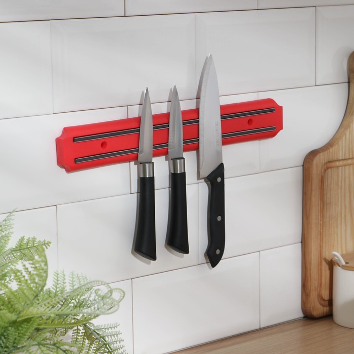 Держатель для ножей магнитный Доляна «Цветная линия», 33 см, цвет красный - Фото 1