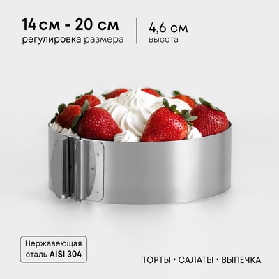 Форма для выпечки и выкладки с регулировкой размера TAS-PROM «Круг», h=4.6 см, d=14-20 см, нержавеющая сталь