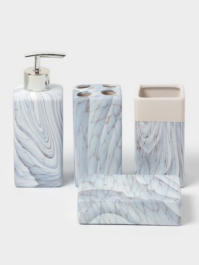 Набор аксессуаров для ванной комнаты «Мрамор», 4 предмета, дозатор, мыльница, 2 стакана
