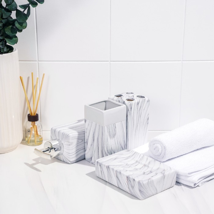 Набор аксессуаров для ванной комнаты «Мрамор», 4 предмета (дозатор, мыльница, 2 стакана) - фото 1905480955
