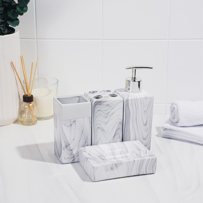 Набор аксессуаров для ванной комнаты «Мрамор», 4 предмета (дозатор, мыльница, 2 стакана) - фото 1905480956