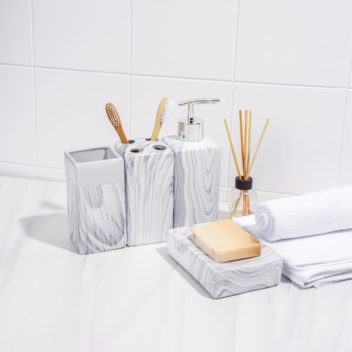Набор аксессуаров для ванной комнаты «Мрамор», 4 предмета (дозатор, мыльница, 2 стакана) - фото 1905480957