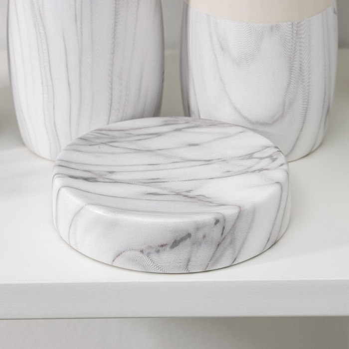 Набор аксессуаров для ванной комнаты «Мрамор», 4 предмета (дозатор 400 мл, мыльница, 2 стакана), цвет белый - фото 1905480961