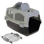 Переноска для животных, 58×37×37, до12 кг, с 2 люками и креплением для наплечного ремня, пластик, металл, серая, чёрная - Фото 3