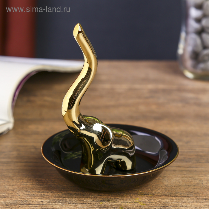Подставка для украшений керамика "Слоник" золото 12х10х10 см - Фото 1