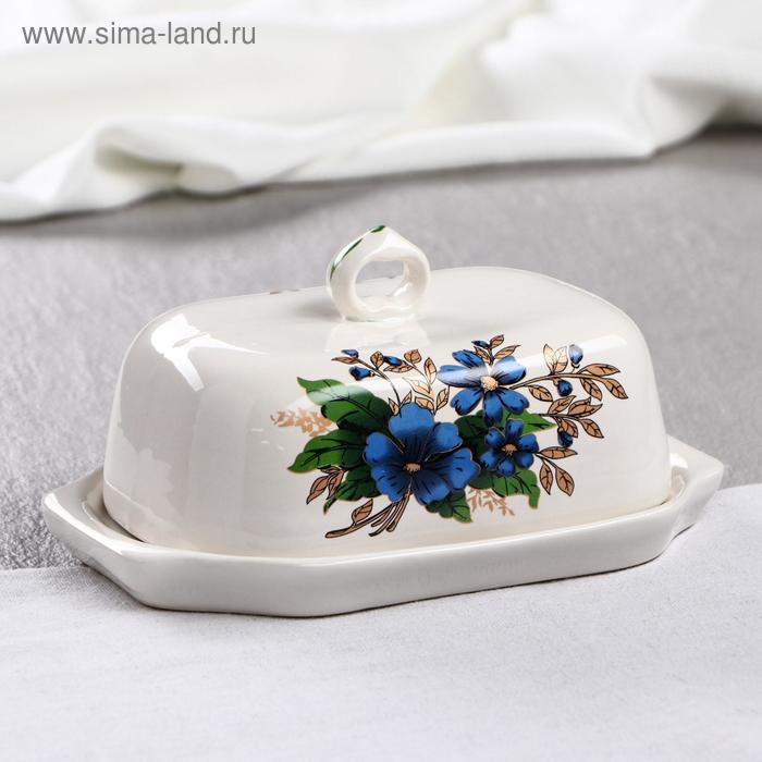 Масленка "Голубые цветы", белая, деколь микс - Фото 1