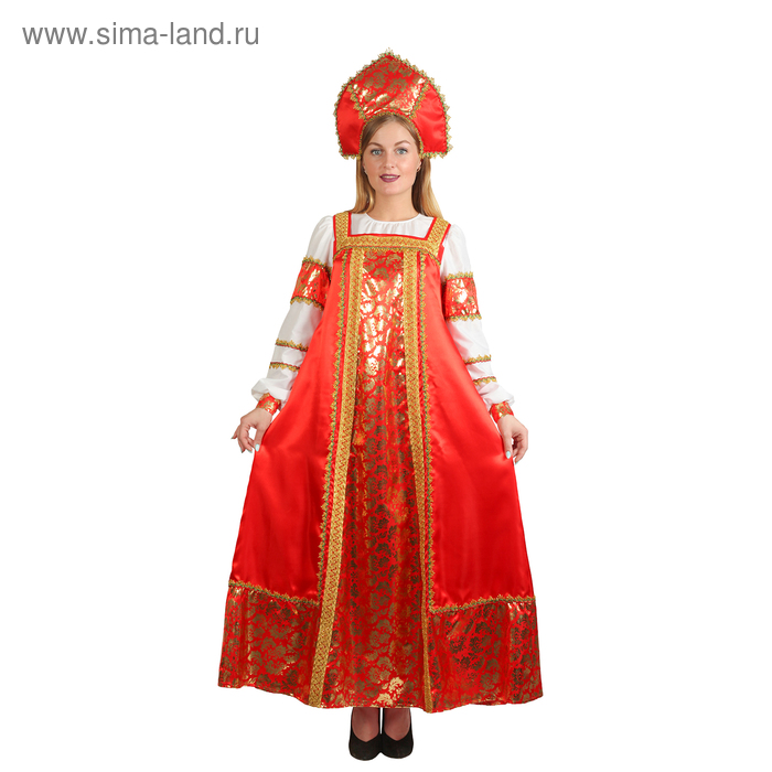 Русский народный костюм "Любавушка", платье, кокошник, атлас, р-р 46, рост 170 см - Фото 1