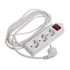Удлинитель Luazon Lighting, 3 розетки, 5 м, 16 А, 3500 Вт, 3×1.5 мм2, с заземлением, с выключателем, белый - Фото 2