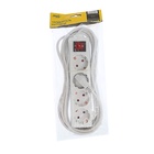 Удлинитель Luazon Lighting, 4 розетки, 5 м, 6 А, 1300 Вт, 3×0.75 мм2, с заземлением, с выключателем, белый - Фото 5