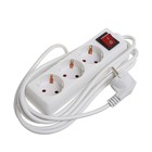 Удлинитель Luazon Lighting, 3 розетки, 3 м, 6 А, 1300 Вт, 3×0.75 мм2, с заземлением, с выключателем, белый - Фото 2