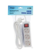 Удлинитель Luazon Lighting, 3 розетки, 3 м, 6 А, 1300 Вт, 3×0.75 мм2, с заземлением, с выключателем, белый - Фото 3