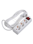 Удлинитель Luazon Lighting, 3 розетки, 5 м, 6 А, 1300 Вт, 3×0.75 мм2, с заземлением, с выключателем, белый - Фото 3