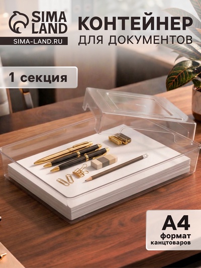 Контейнер для документов Стамм А4, 245×330×63 мм, пластик, прозрачный, прочный, вместительный