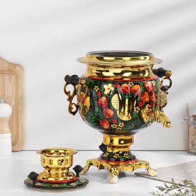 Набор посуды «Хохлома», 3 предмета: самовар 3 л, заварочный чайник 0.7 л, поднос